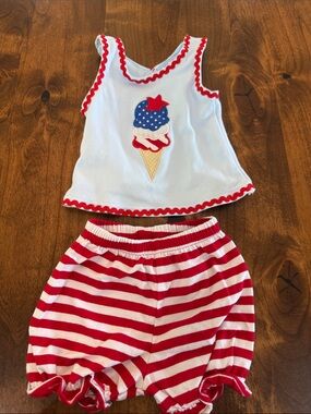 Kids Red & White Striped Matching Set with Ice Cream Applique